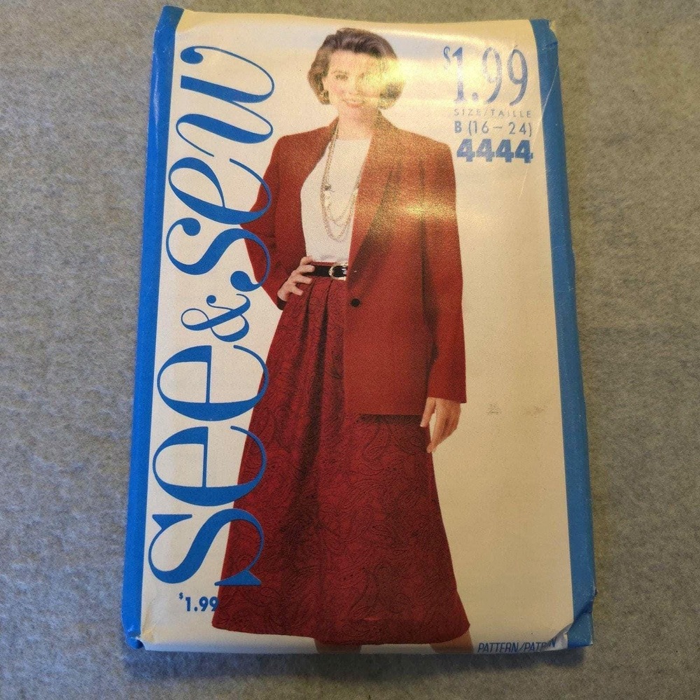 See & Sew 4444 Sewing Pattern Jacket and Long Skirt Sz B 16-24 Uncut Vintage